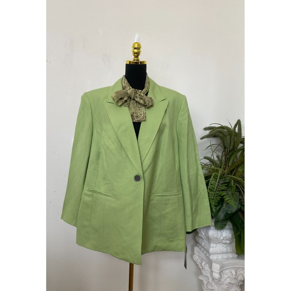NWT Le Suit Womens Career Apple Green Linen Blend Blazer Jacket 22W W/Scarf $240